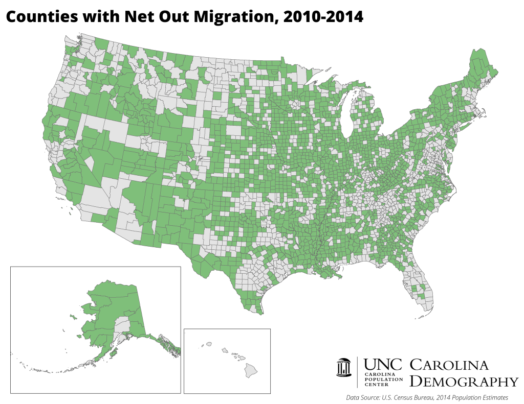 Counties with Net Out Migration_2010 to 2014_US