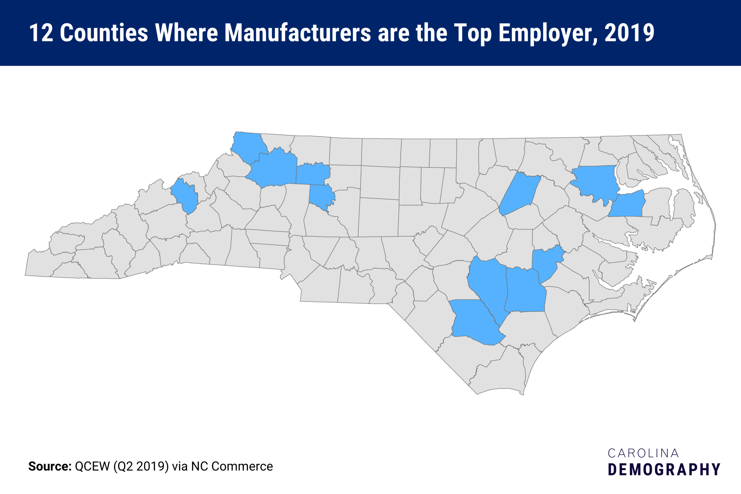 12 counties where manufacturers are the top employer, 2019