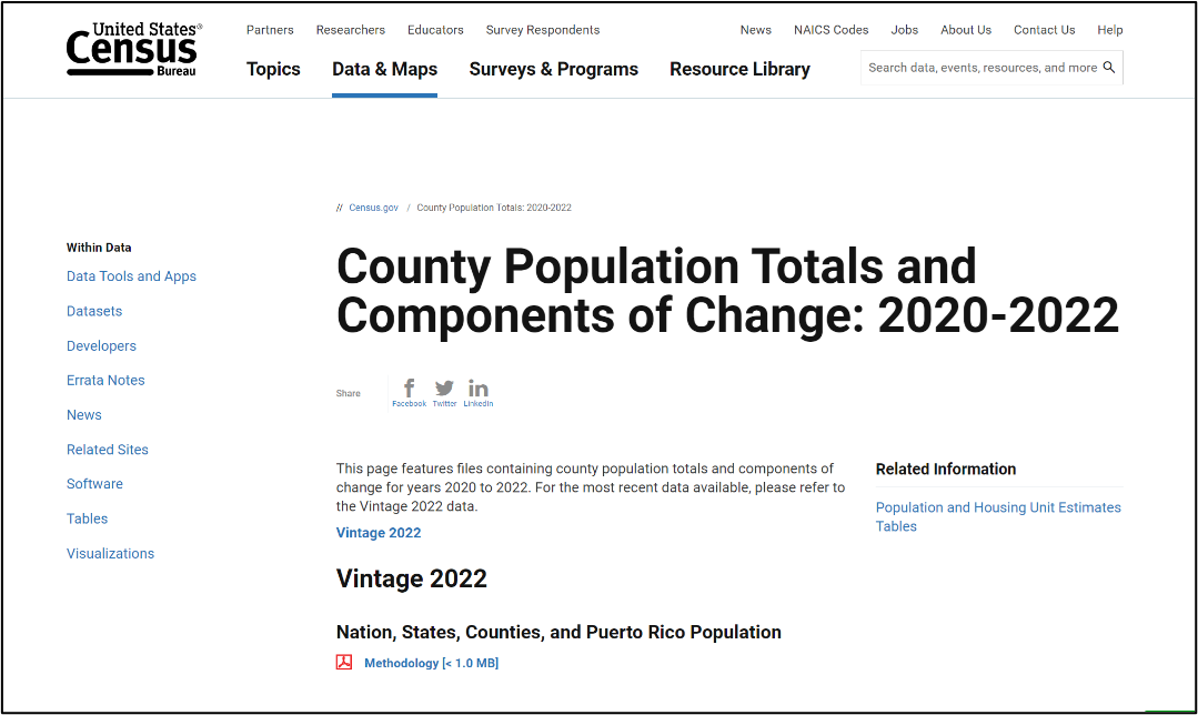 population and housing unit estimates website